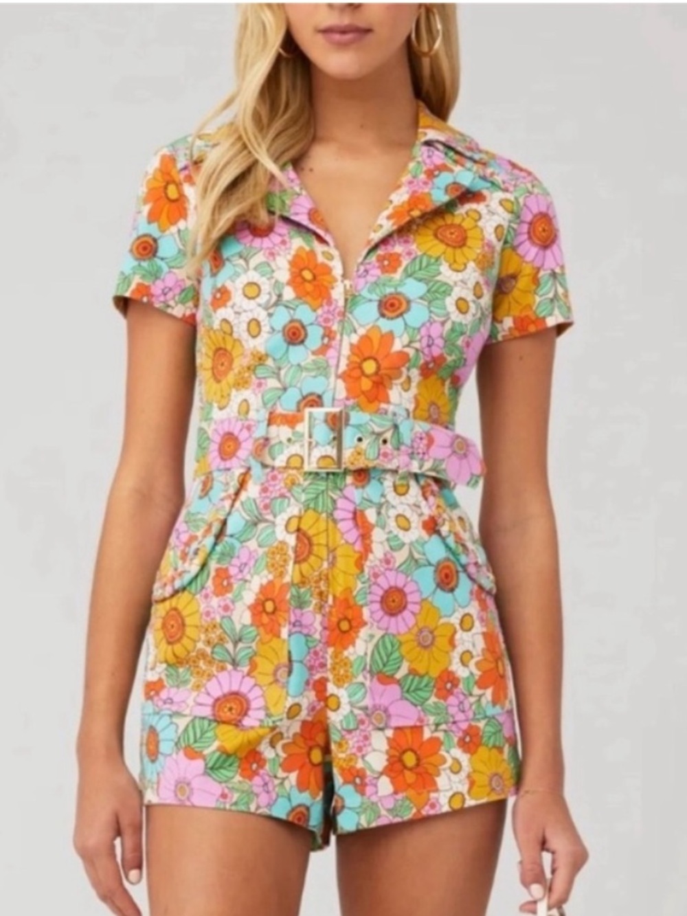 Show Me Your Mumu Outlaw Romper Flower Market Revolve Denim Floral Belted - S